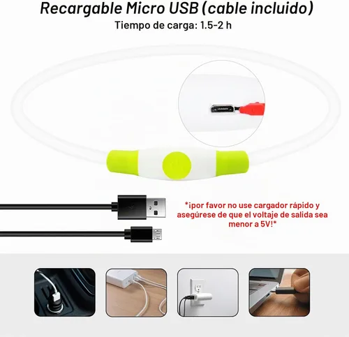 Vista 5 de Collares de perro iluminados, collar de perro Dlitk LED recargable por USB, 1 unidad, collar brillante de poliuretano termoplástico para perros