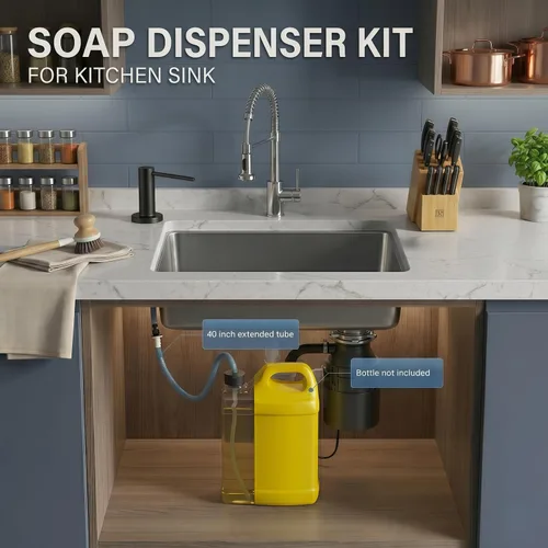 Vista 5 de Dispensador de jabón para fregadero de cocina, dispensador de jabón negro integrado, bomba de jabón de acero inoxidable con tubo de extensión de 40