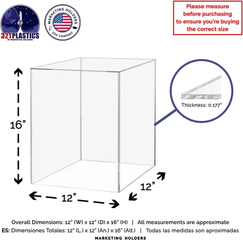Vista 6 de Caja elevadora de acrílico de 12 x 12 x 16 pulgadas, trono transparente con un lado abierto sin tapa, versátil rectangular Lucite para productos al