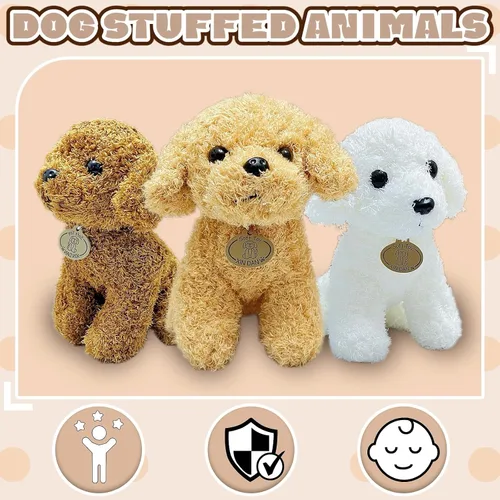 Vista 2 de Peluche de perro de peluche marrón, 10 pulgadas, lindos peluches de cachorro para niñas y niños, muñeca de peluche suave, juguetes de peluche