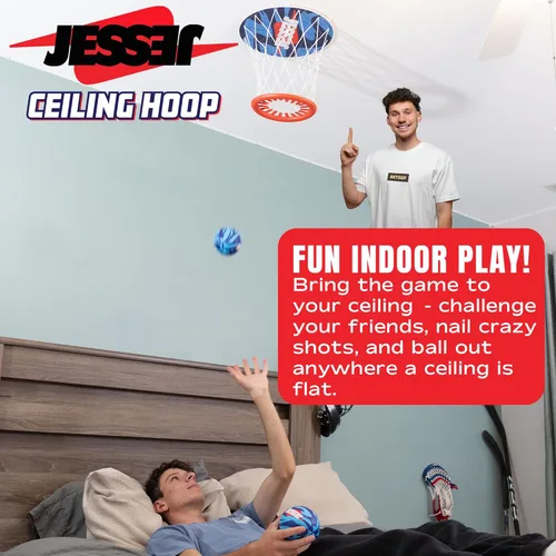Vista 2 de Aro de Baloncesto Mini Oficial de Techo Jesser con (2) Bolas Exclusivas Divertido Juego de Interior para Todas las Edades 6+