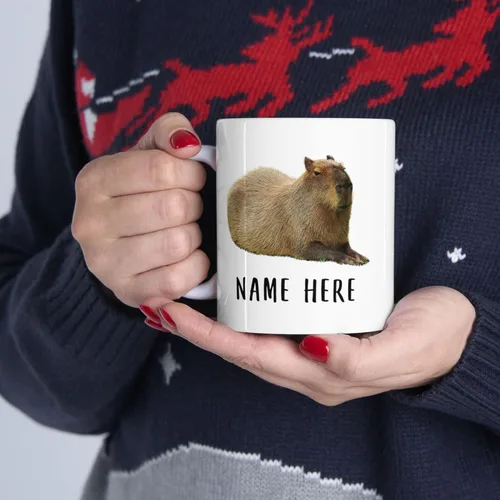 Vista 5 de Funny Capybara - Taza de café con nombre personalizado de Navidad 2025, color blanco, 11 onzas