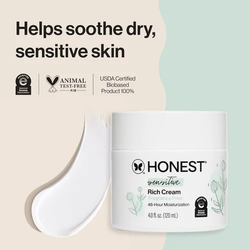 Vista 2 de The Honest Company Crema rica en piel sensible, manteca de karité, mezcla de bisabolol + extracto de raíz de jengibre, seguro para la piel sensible