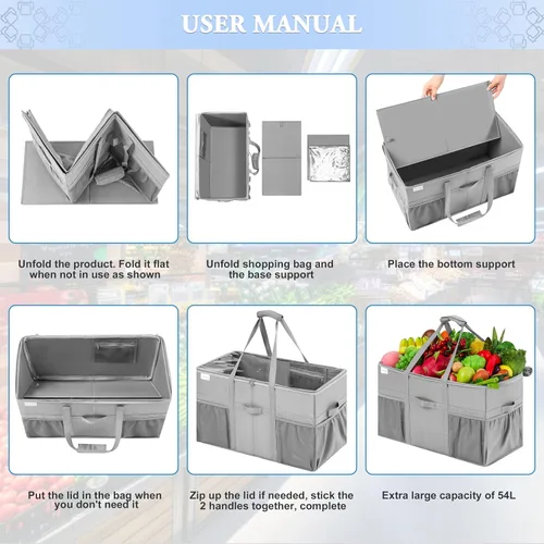 Vista 9 de LUVHOMEE Bolsa grande utilitaria, paquete de 2 bolsas reutilizables para comestibles, resistentes, bolsa de mano estructurada resistente