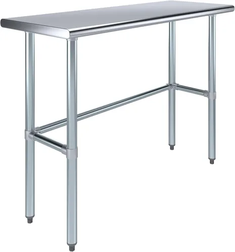 Vista 12 de Mesa de Trabajo de Acero Inoxidable con Base Abierta de 24" x 14" – Mesa Comercial Compacta Certificada NSF con Patas Galvanizadas para Cocinas