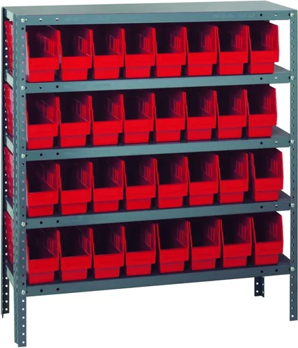 Vista 283 de Quantum QSBU-245BK Heavy Duty Shelving Unit with (7) Shelves and (24) QUS245 Black Bins for Garage Warehouse Storage Distribution 400 lb Load