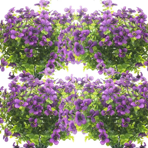 Vista 10 de Grunyia 10 paquetes de flores artificiales para exteriores, resistentes a los rayos UV, flores falsas que no se decoloran, plantas sintéticas