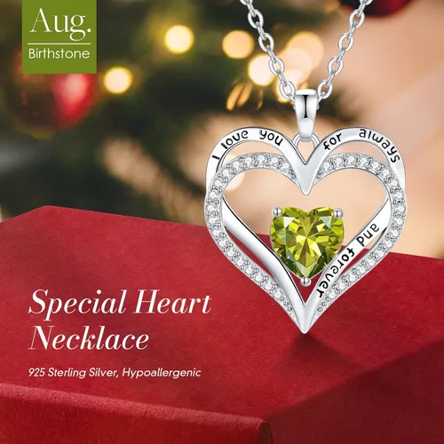 Vista 88 de CDE Collares de piedra natal para mujer, plata de ley 925, collar con colgante de corazón para siempre, Navidad, cumpleaños, aniversario, día de San