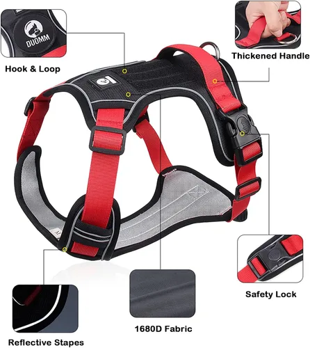 Vista 3 de Arnés para perros medianos y grandes, chaleco de servicio antitirones con asa, collar para perros pequeños y grandes, con cuello y pecho ajustables