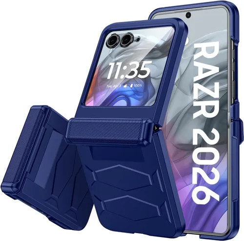 Vista 39 de Vizvera para Motorola Razr 2024 - Funda con tapa con bisagra, protector de pantalla incorporado, a prueba de golpes, funda todo en uno para Negro