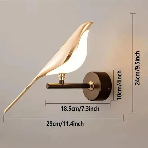 Vista 6 de Lámpara de pared LED de urraca, de dirección ajustable, diseño de pájaro giratorio moderno, luz de cabecera para dormitorio, sala de estar, hotel
