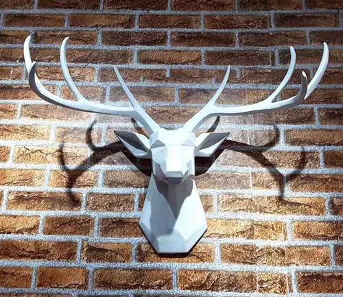 Vista 6 de Arte de pared de cabeza de animal de taxidermia sintética, decoración del hogar, diseño geométrico de cabeza de ciervo, busto de ciervo de 8 puntos