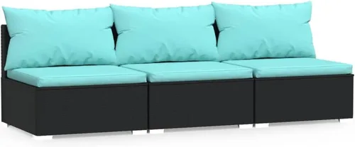 Vista 19 de 3-Piece Modular PE Rattan Sofa Set, Black 3-Seater Patio Couch