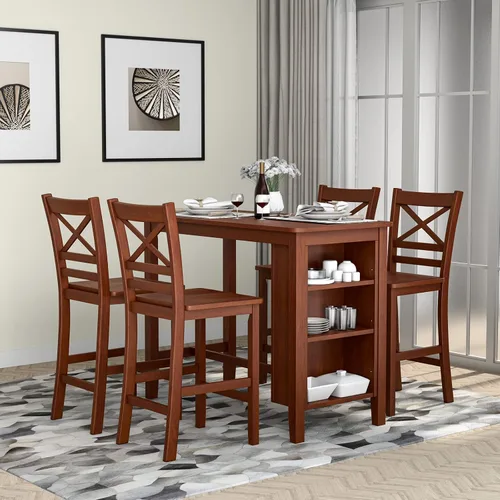 Vista 9 de COSTWAY Mesa de bar de altura de mostrador, mesa de pub con estantes de almacenamiento de 3 niveles, mesa de cocina rectangular de 48 x 24 pulgadas