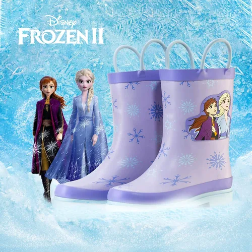 Vista 5 de Disney Botas de lluvia de goma impermeables con estampado de personajes de Frozen Anna y Elsa (niños pequeños)