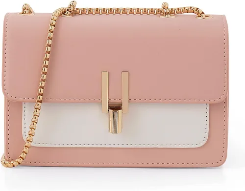Vista 2 de Bolsos cruzados de cuero con bloques de color para mujer, bolsos cruzados de cuero, bolsos de diseñador lindos, bolso de hombro, tamaño mediano