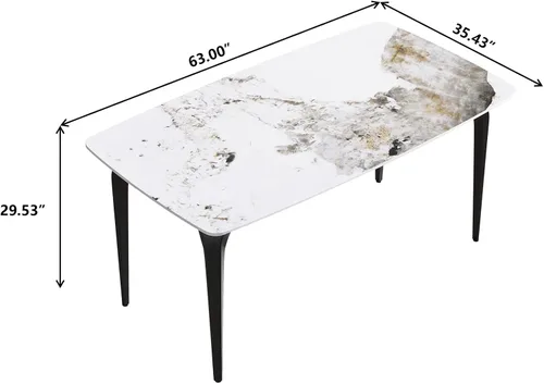 Vista 2 de Mesa de comedor de cocina de 63 pulgadas para comedor, cocina, comedor, espacio compacto con mesa de piedra sinterizada, 4 patas de metal negro