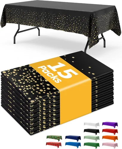 Vista 12 de Niuara Mantel de Mesa Rectangular de Plástico Negro, Paquete de 15, Mantel de 54''×108'' para Mesas de 6 pies, Mantel para Uso Desechable, Cubierta