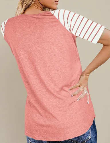 Vista 4 de Camisetas de verano de manga corta raglán a rayas para mujer