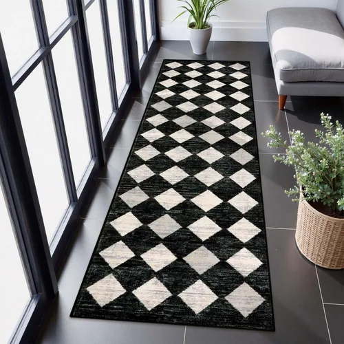 Vista 35 de Lahome - Tapete con diseño de entramado marroquí, a cuadros, pequeño, suave y antideslizante, moderno, resistente a las manchas, para puerta Negro