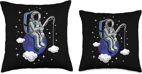 Vista 3 de Astronaut Fishing in Space Cosmic Space Explorer Throw Pillow