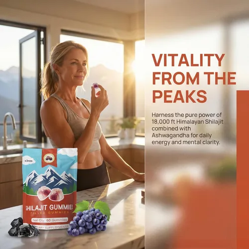 Vista 2 de KIMON Himalayan Shilajit Gummies - Gomitas Shilajit naturales con sabor a uva para hombres y mujeres, potenciador de energía con Ashwagandha y más