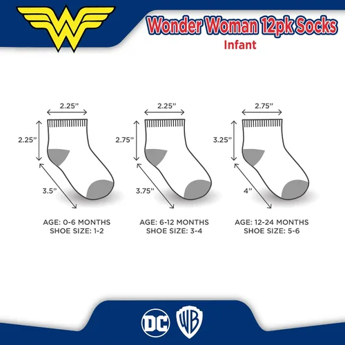 Vista 5 de DC Comics Baby Boys and Girls Socks - 12 Pack Batman, Wonder Woman, Superman, Justice League, Super Girl Socks (0-24M)