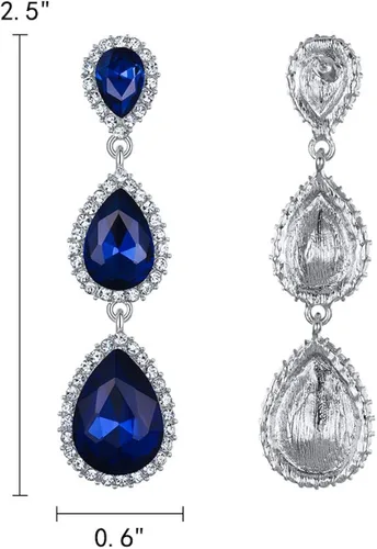 Vista 5 de EleQueen Pendientes de cristal austriaco en tono dorado para mujer, forma de pera de 2.5 pulgadas, color esmeralda