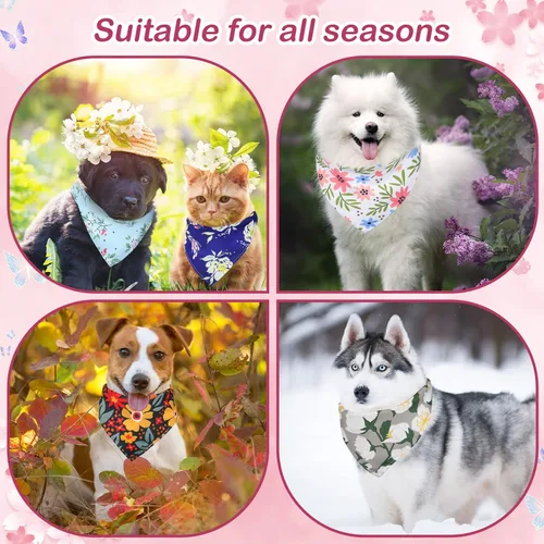 Vista 3 de Sweetude 50 bandanas para perro, diseño floral, triangular, ajustable, lavable, para perros pequeños, medianos y grandes, mascotas