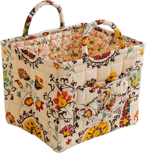 Vista 16 de vctops Cesta de almacenamiento acolchada de algodón bohemio para organizar, cesta organizadora de regalo con asas, contenedores de almacenamiento