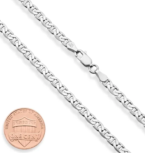 Vista 2 de Miabella Solid 925 Sterling Silver Italian 4mm Diamond-Cut Solid Flat Mariner Link Chain Necklace for Women Men Made in Italy