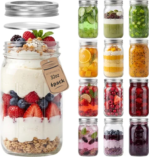 Vista 16 de CycleMore 24 tarros de vidrio transparente de 8 onzas con tapas separables de plata regulares, tarros redondos de 8.5 fl oz para especias para miel