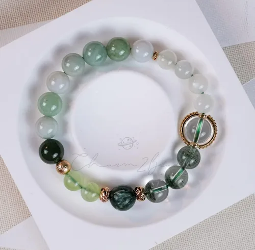 Vista 176 de Precious Gemstone Natural Crystal Healing Bracelet, Rutilated Quartz, Moonstone, Quartz Handmade Original Design Bracelet