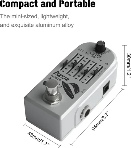 Vista 7 de AZOR - Pedal de efecto de guitarra para bajo de 5 bandas, ecualizador de pedal de efectos para bajo eléctrico, True Bypass, aleación de aluminio