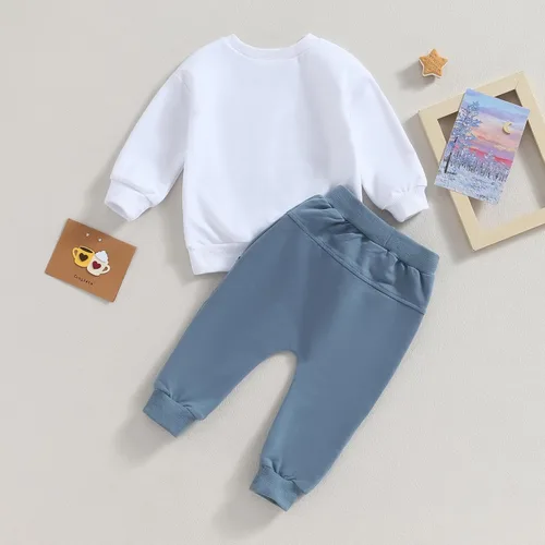 Vista 6 de Fladdswed Conjunto de 2 piezas de sudadera de manga larga para bebé niño pequeño + pantalones con cordón