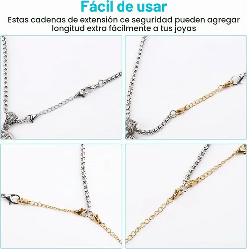 Vista 7 de UUBAAR 12 extensores de collar, cadena de extensión de collar de acero inoxidable para joyas, pulseras y tobilleras