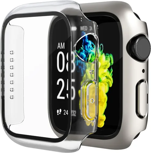 Vista 14 de Paquete de 2 fundas de vidrio templado compatibles con Apple Watch, protector de pantalla de policarbonato duro, protección general ligera contra