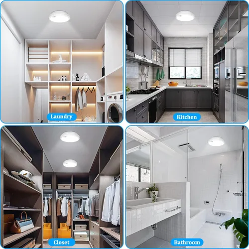 Vista 7 de Paquete de 2 luces LED de techo con sensor de movimiento a pilas, lámpara de techo empotrada de 7.2 pulgadas, 6000K, lámpara de techo inalámbrica