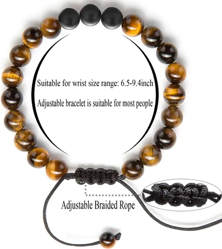 Vista 3 de Pulsera elástica Hamoery con cuentas naturales de ojo de tigre de 8 mm, para mujer y hombre