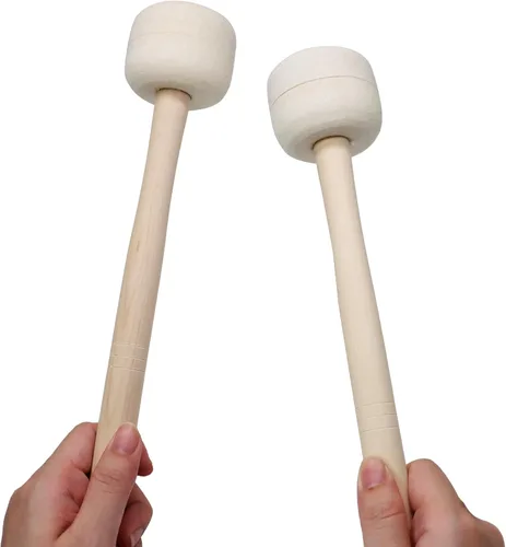 Vista 7 de Luomorgo Mazas de bombo marcha, fieltro de lana, 1 par, 13.4 pulgadas Mango de madera, palos de percusión de timbales de fieltro suave