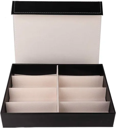 Vista 6 de Organizador de 8 rejillas de almacenamiento de joyas de lentes de sol para anillos, aretes, caja organizadora de gafas de cuero para coleccionista