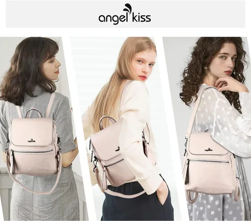 Vista 7 de Angel Kiss Backpack Purse for Women Casual Fashion Vegan Leather Shoulder Bag Ladies Zipper Magnetic Flap Backpack