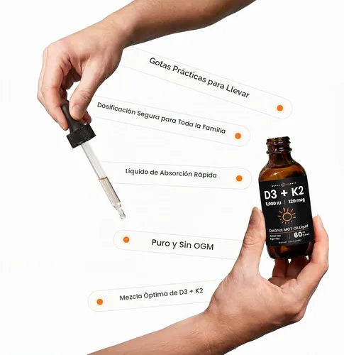 Vista 5 de NutraChamps Gotas de vitamina D3 K2, vitamina líquida D3 5000 UI y K2 D3 con MK7, gotas de vitamina D para niños, huesos, salud cardíaca e