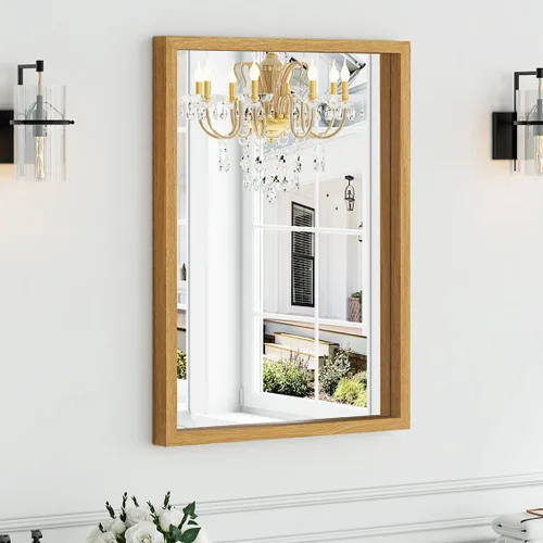 Vista 20 de Syndra Espejo de baño con marco de madera negra, 22 x 30 pulgadas, moderno espejo de tocador para pared, marco delgado y profundo impermeable Negro
