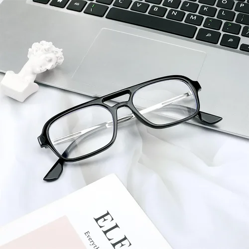Vista 4 de FEISEDY Gafas de lectura retro cuadradas con bloqueo de luz azul para mujeres y hombres de los años 70, anteojos planos de aviador antifatiga