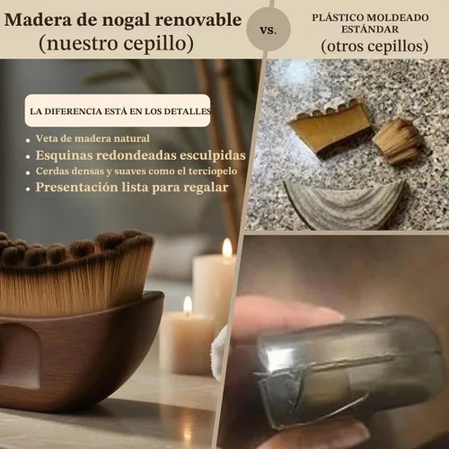 Vista 6 de LUXR Cepillo facial de contorno linfático, mango de madera real, cerdas