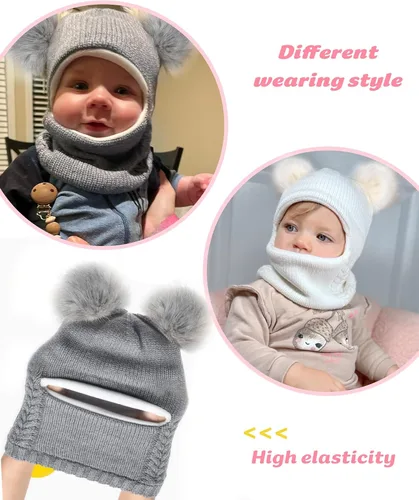 Vista 7 de Camptrace Conjunto de bufanda y gorro de invierno para bebés y niños con forro polar y capucha