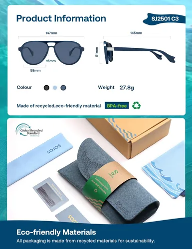Vista 4 de SOJOS Ocean Collection Polarized Retro Oversized Aviator Sunglasses Women Men Recycled Plastic Eco-Friendly, Constellation