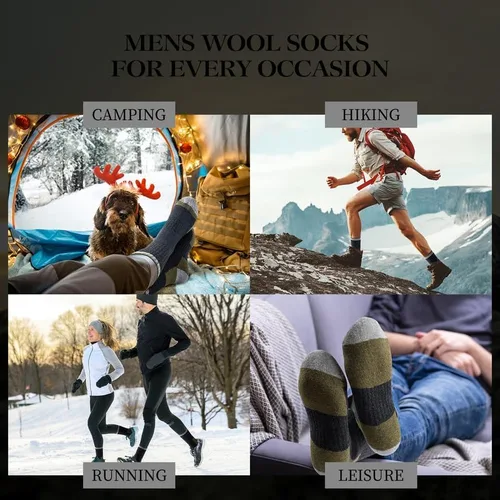 Vista 6 de SIMIYA Calcetines de senderismo de lana merino para hombre, 5 pares gruesos, cálidos, térmicos de invierno para clima frío (talla EE. UU. 7-13)