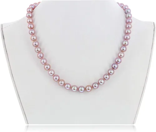 Vista 4 de Collar de perlas cultivadas de agua dulce rosa AAAA de oro blanco o amarillo de 14 quilates con nudos de seda de perlas de princesa de 18 pulgadas